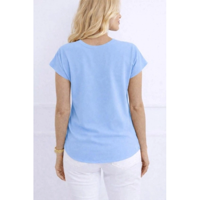 MARSiLYAN- Kadın V Yaka Kısa Kol Dokuma Viskon Kumaş Bluz