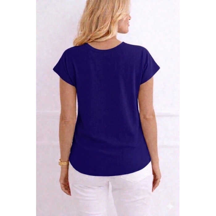 MARSiLYAN- Kadın V Yaka Kısa Kol Dokuma Viskon Kumaş Bluz