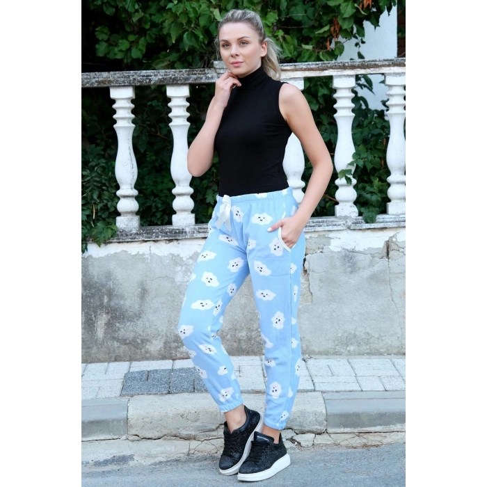 MARSiLYAN- Kadın Welsoft Polar Tek Alt Pijama Mavi