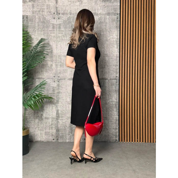 MARSiLYAN- Kadın Yaka Ribanalı Çift Yırtmaçlı Elbise