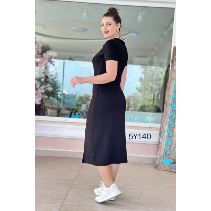 MARSiLYAN- Kadın Yaka Ribanalı Çift Yırtmaçlı Elbise