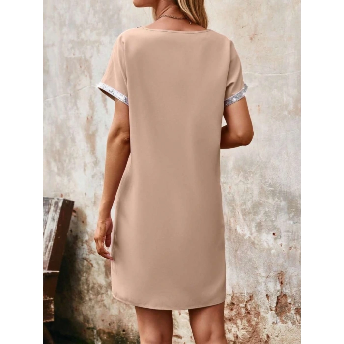 MARSiLYAN- Kadın Yaka Ve Kol Pul Payet şeritli Ithal Krep Elbise