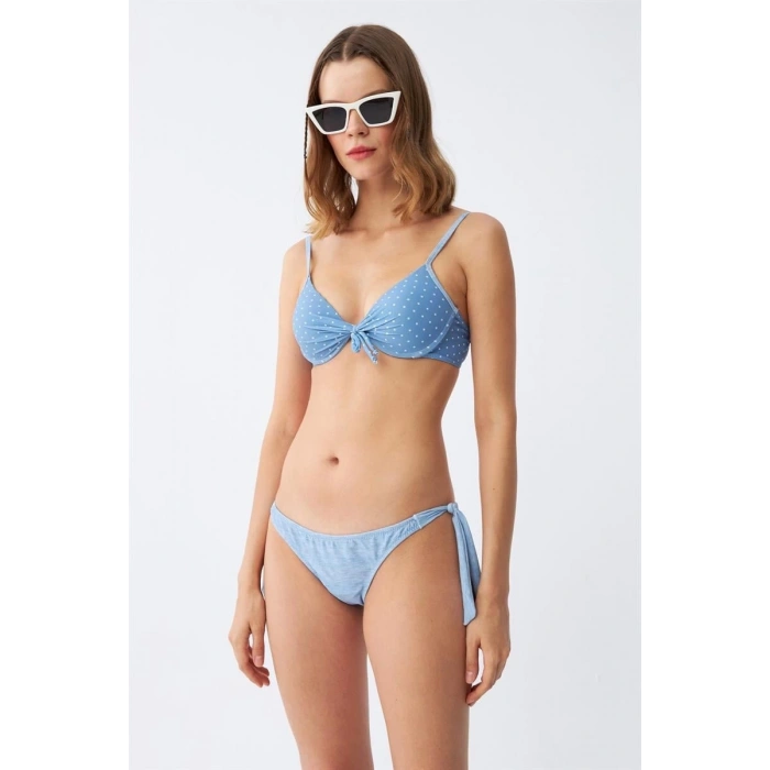 MARSiLYAN- Kadın Yandan Bağlamalı Yarım Destekli Fiyonklu Alt Üst Bikini Takım Buz Mavisi