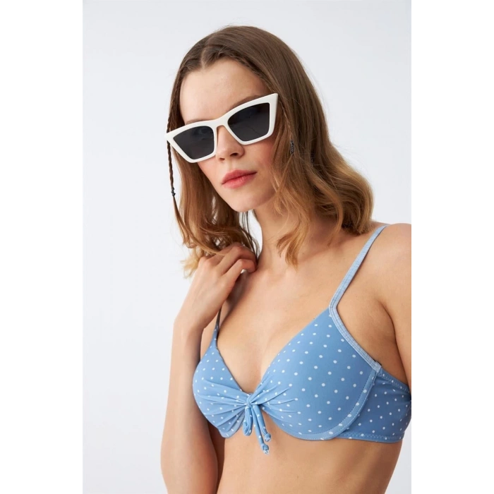 MARSiLYAN- Kadın Yandan Bağlamalı Yarım Destekli Fiyonklu Alt Üst Bikini Takım Buz Mavisi