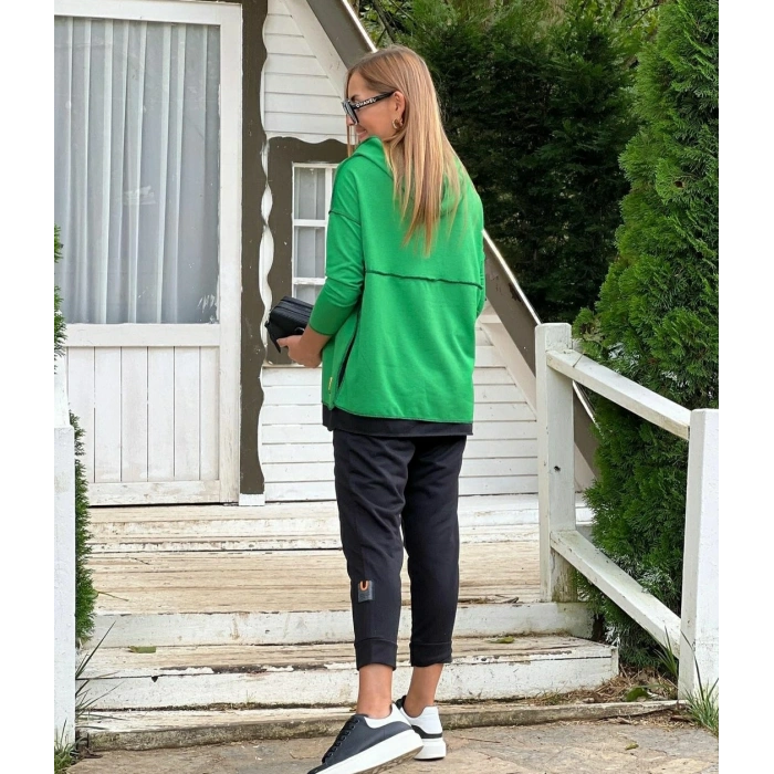 MARSiLYAN- Kadın Yeşil Kapşonlu Etek Ucu Detay Arma Ters Dikiş Gorunumlu Ikili Takım