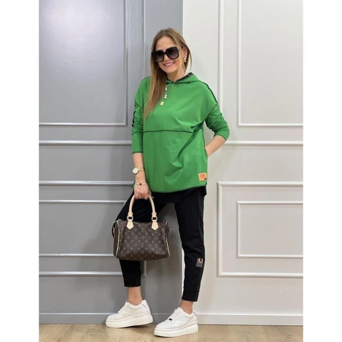MARSiLYAN- Kadın Yeşil Kapşonlu Etek Ucu Detay Arma Ters Dikiş Gorunumlu Ikili Takım