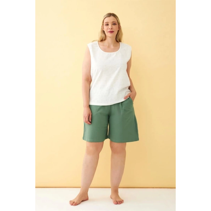 MARSiLYAN- Kadın Yeşil Rahat Kalıp Büyük Beden Cepli Şort