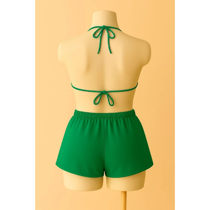 MARSiLYAN- Kadın Yeşil Şortlu Belden ve Boyundan Bağlamalı Bikini Takımı
