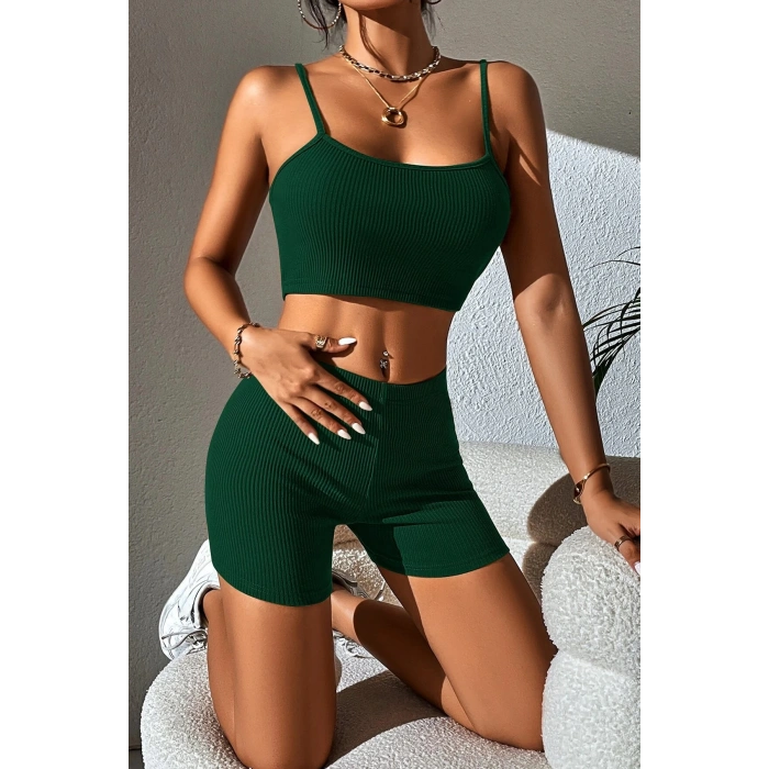 MARSiLYAN- Kadın Yeşil Şortlu Kaşkorse Gecelik Takım
