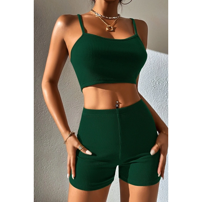 MARSiLYAN- Kadın Yeşil Şortlu Kaşkorse Gecelik Takım