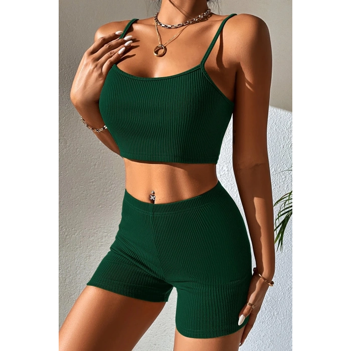 MARSiLYAN- Kadın Yeşil Şortlu Kaşkorse Gecelik Takım