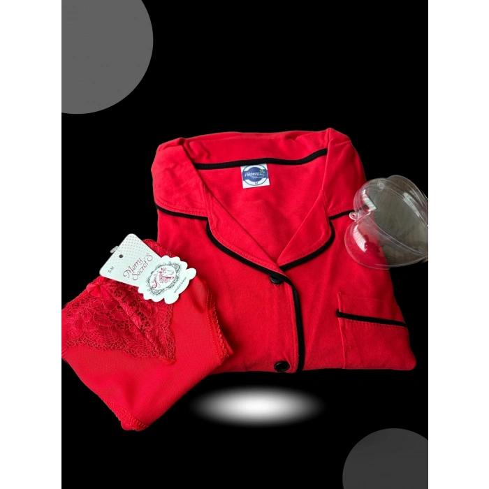 MARSiLYAN- Kadın Yılbaşı 2li Özel Kalp Kutulu Slip - Pijama Hediye Seti