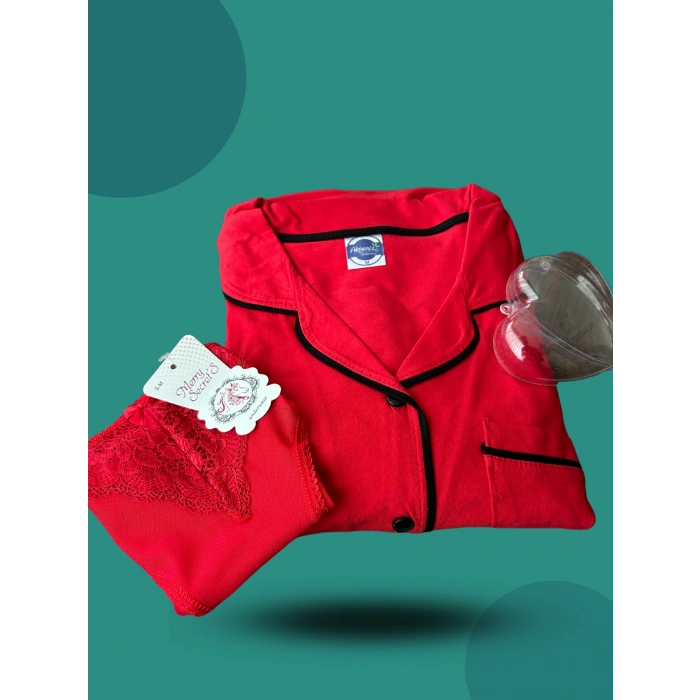 MARSiLYAN- Kadın Yılbaşı 2li Özel Kalp Kutulu Slip - Pijama Hediye Seti