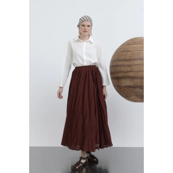 MARSiLYAN- Kadın Yüksek Bel Arkadan Fermuarlı Kırışık Geniş Kesimli Vural Etek