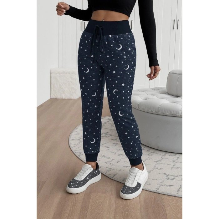 MARSiLYAN- Kadın Yüksek Bel Bağcıklı Desenli Iki Iplik Pantolon