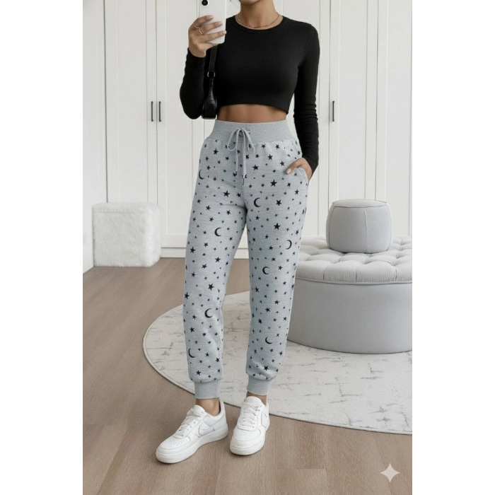 MARSiLYAN- Kadın Yüksek Bel Bağcıklı Desenli Iki Iplik Pantolon