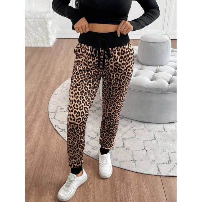 MARSiLYAN- Kadın Yüksek Bel Bağcıklı Desenli Iki Iplik Pantolon