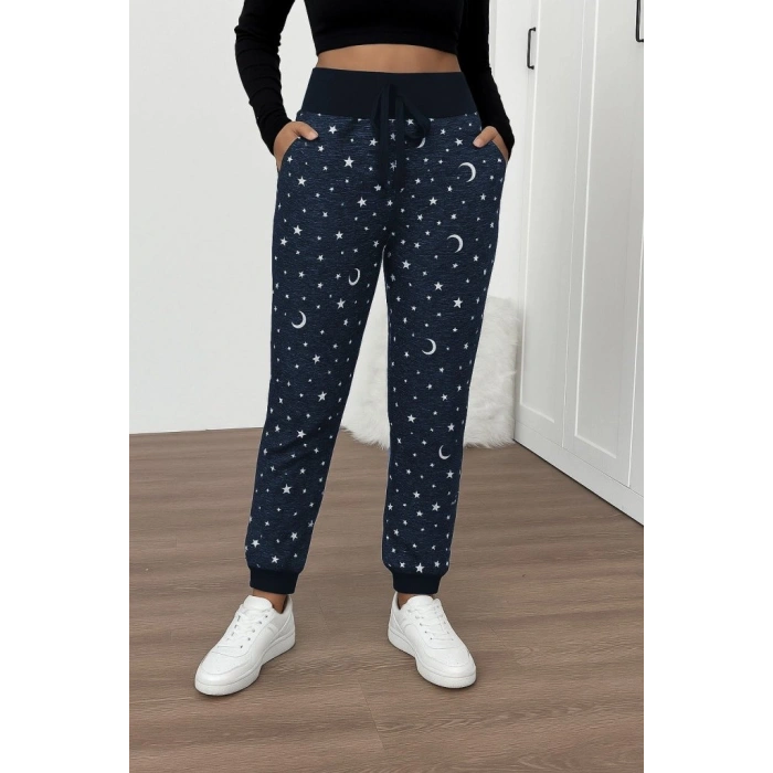 MARSiLYAN- Kadın Yüksek Bel Bağcıklı Desenli Iki Iplik Pantolon