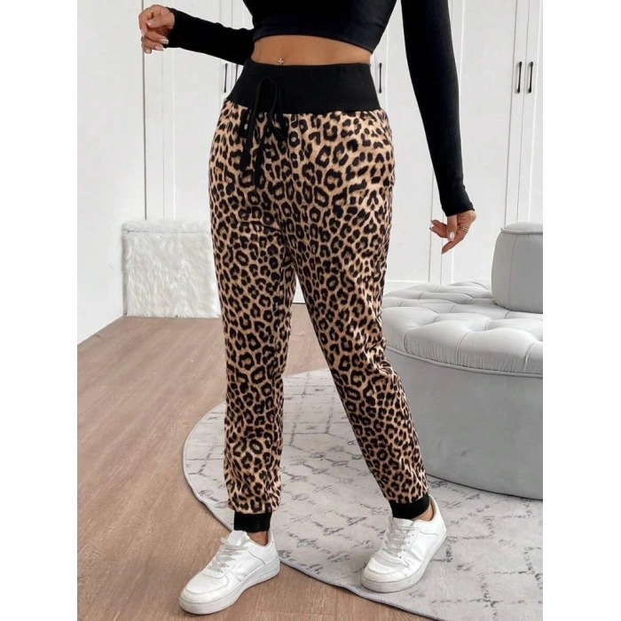 MARSiLYAN- Kadın Yüksek Bel Bağcıklı Desenli Iki Iplik Pantolon