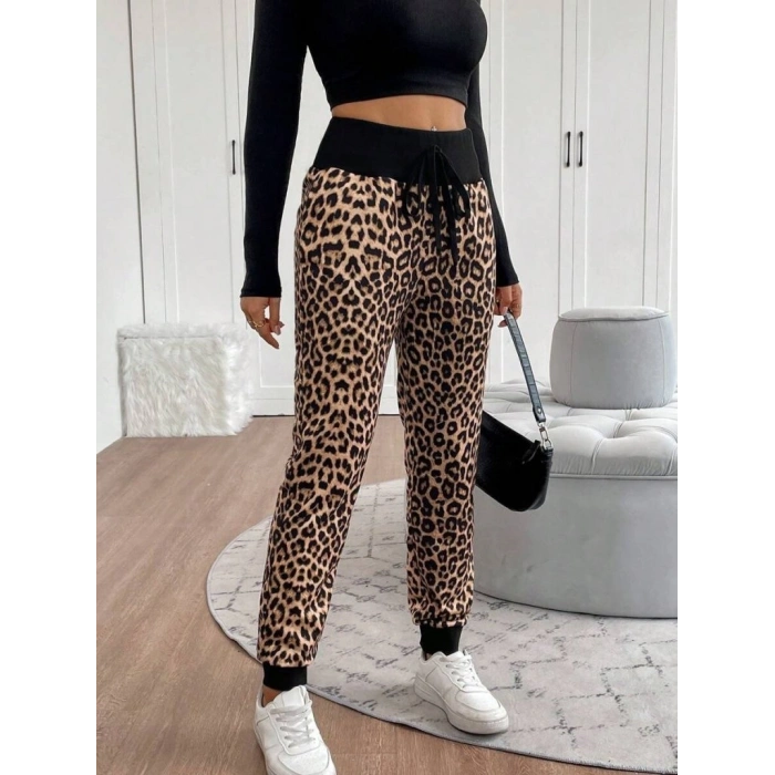 MARSiLYAN- Kadın Yüksek Bel Bağcıklı Desenli Iki Iplik Pantolon