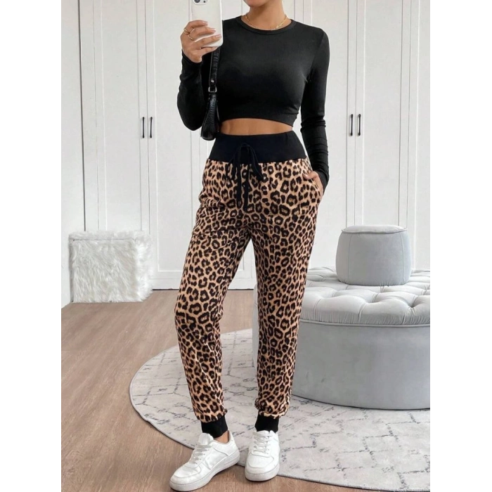 MARSiLYAN- Kadın Yüksek Bel Bağcıklı Desenli Iki Iplik Pantolon