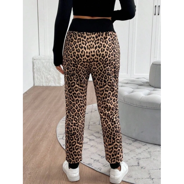 MARSiLYAN- Kadın Yüksek Bel Bağcıklı Desenli Iki Iplik Pantolon