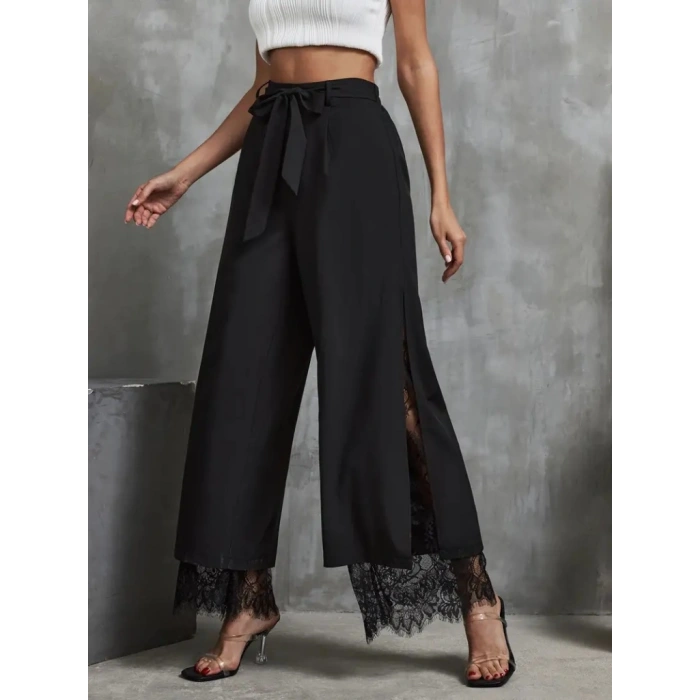 MARSiLYAN- Kadın Yüksek Bel Belden Kuşaklı üst Dalgıç Alt Dantel Detaylı Dalgıç Pantolon
