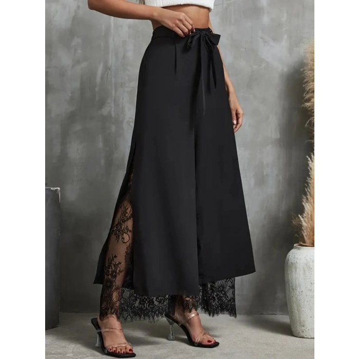 MARSiLYAN- Kadın Yüksek Bel Belden Kuşaklı üst Dalgıç Alt Dantel Detaylı Dalgıç Pantolon