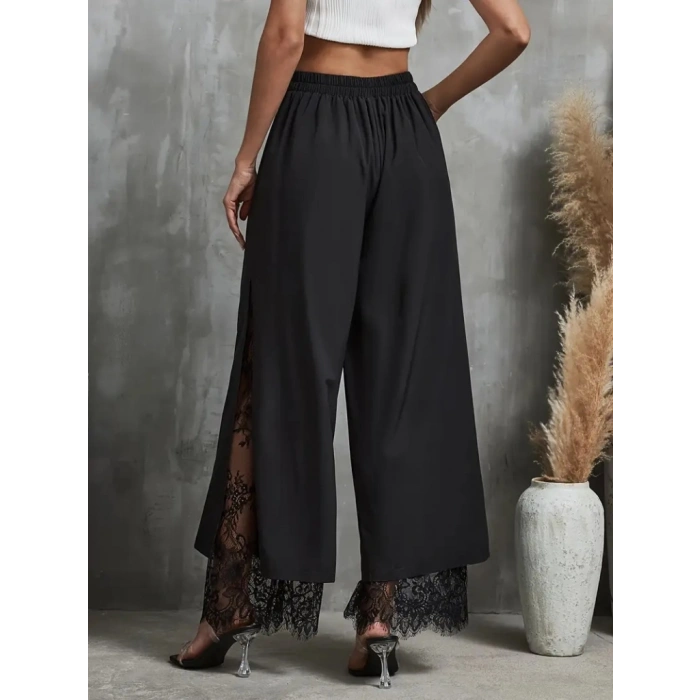 MARSiLYAN- Kadın Yüksek Bel Belden Kuşaklı üst Dalgıç Alt Dantel Detaylı Dalgıç Pantolon