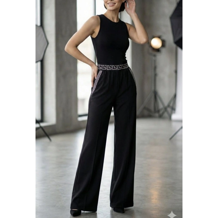 MARSiLYAN- Kadın Yüksek Bel Beli Lastikli Genç Paçalı Ithal Krep Pantolon