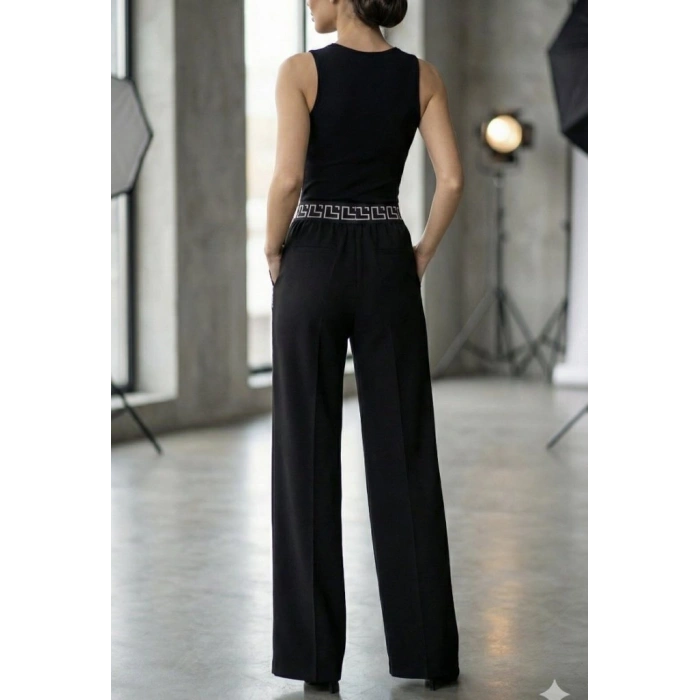 MARSiLYAN- Kadın Yüksek Bel Beli Lastikli Genç Paçalı Ithal Krep Pantolon