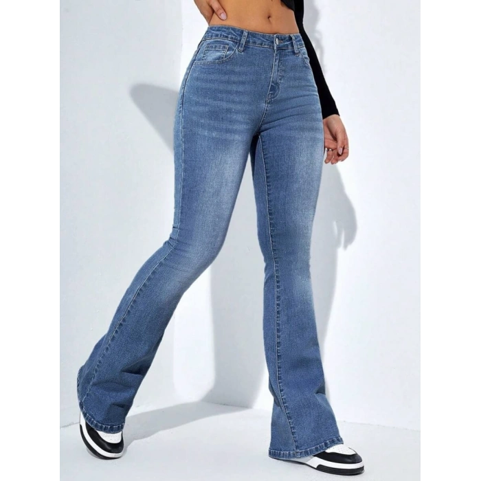 MARSiLYAN- Kadın Yüksek Bel Cepli İspanyol Paçalı Kot Jeans Pantolon