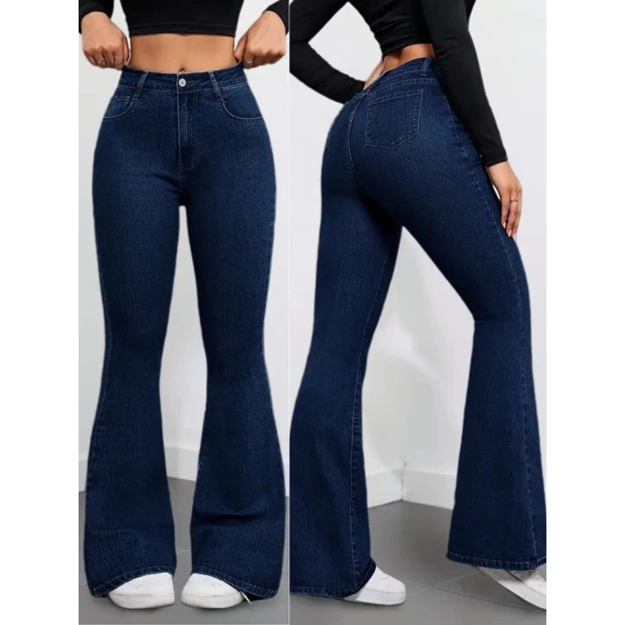 MARSiLYAN- Kadın Yüksek Bel Cepli İspanyol Paçalı Kot Pantolon