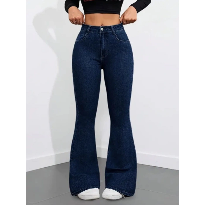 MARSiLYAN- Kadın Yüksek Bel Cepli İspanyol Paçalı Kot Pantolon