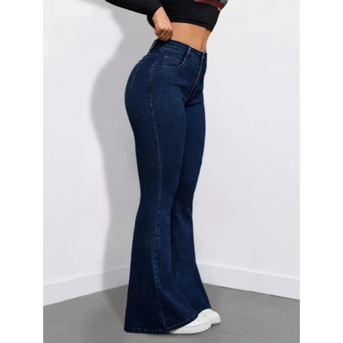 MARSiLYAN- Kadın Yüksek Bel Cepli İspanyol Paçalı Kot Pantolon