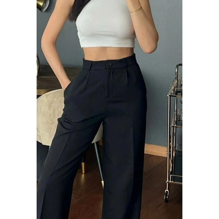 MARSiLYAN- Kadın Yüksek Bel Cepli Ithal Krep Pantolon