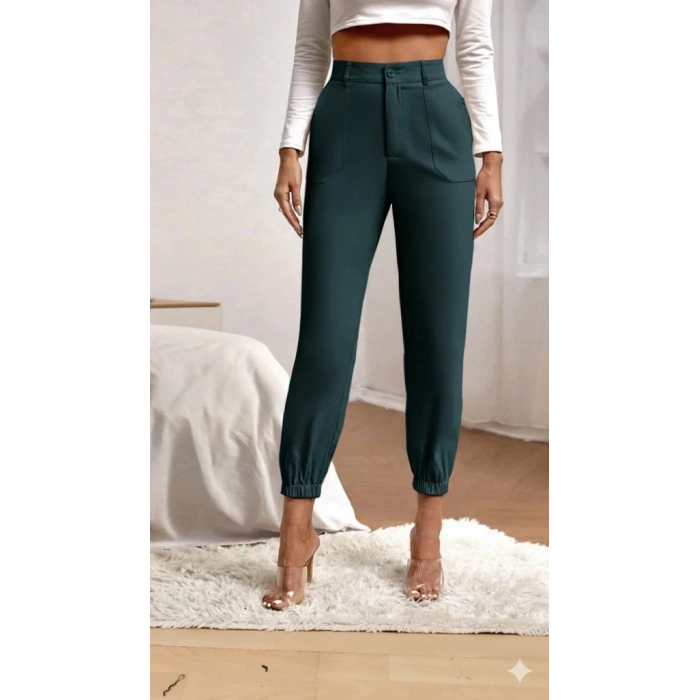 MARSiLYAN- Kadın Yüksek Bel Cepli Paçası Lastikli Ithal Krep Pantolon