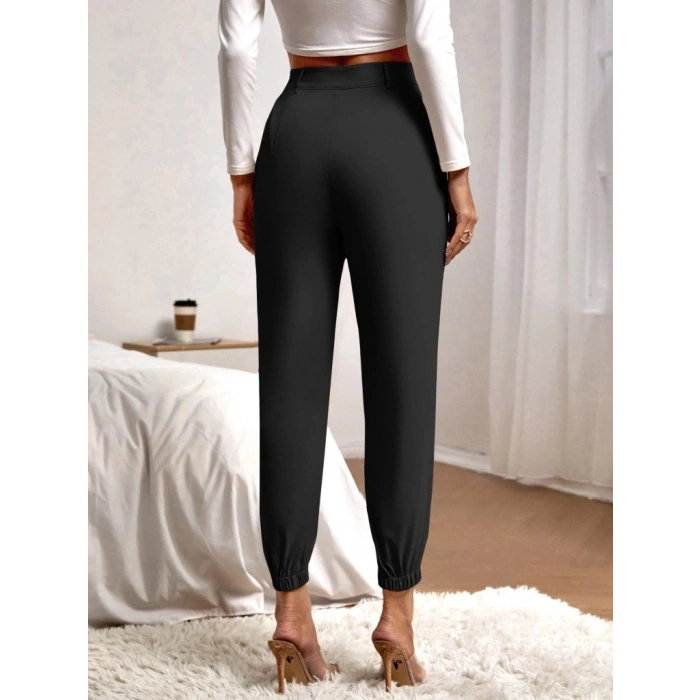 MARSiLYAN- Kadın Yüksek Bel Cepli Paçası Lastikli Ithal Krep Pantolon