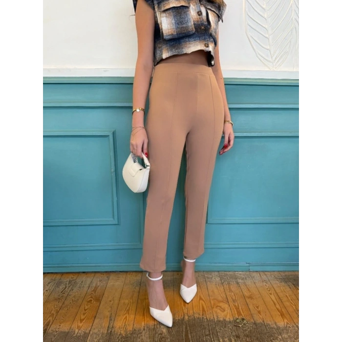 MARSiLYAN- Kadın Yüksek Bel Ithal Krep Pantolon