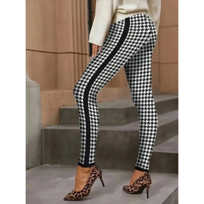 MARSiLYAN- Kadın Yüksek Bel Kaz Ayağı Desenli Yanları şeritli Dalgıç Pantolon