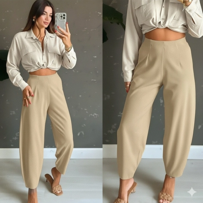 MARSiLYAN- Kadın Yüksek Bel Krep Pantolon