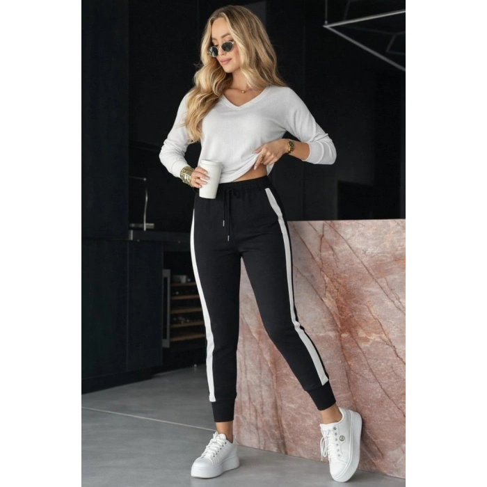 MARSiLYAN- Kadın Yüksek Bel Kuş Gözü Detaylı Bağcıklı Yan şeritli Viskon Iki Iplik Eşofman Altı