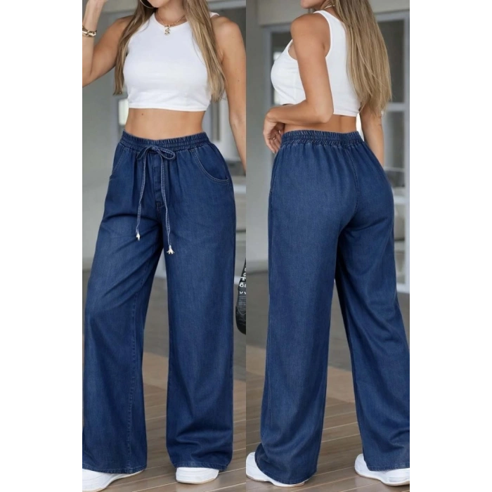 MARSiLYAN- Kadın Yüksek Bel Lastikli Bağcıklı Kot Pantolon