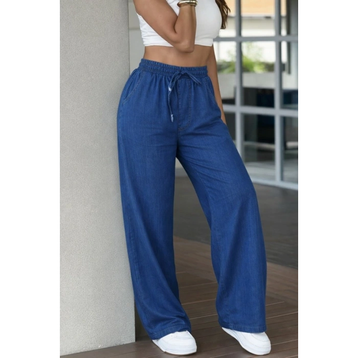 MARSiLYAN- Kadın Yüksek Bel Lastikli Bağcıklı Kot Pantolon