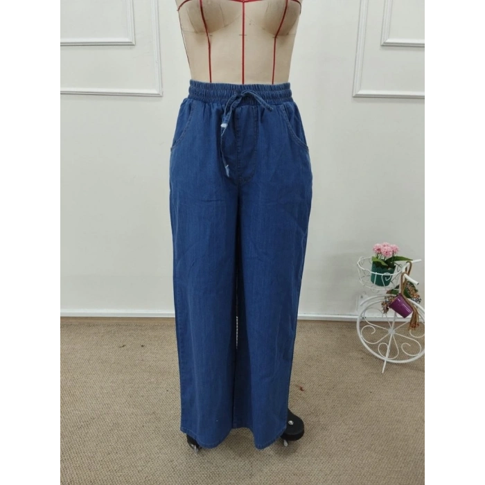 MARSiLYAN- Kadın Yüksek Bel Lastikli Bağcıklı Kot Pantolon