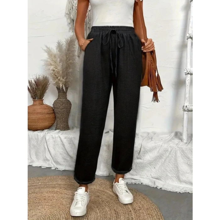 MARSiLYAN- Kadın Yüksek Bel Lastikli Belde Bağcık Detaylı Aerobin Pantolon