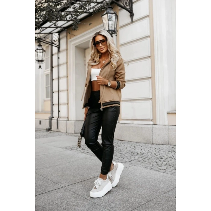 MARSiLYAN- Kadın Yüksek Bel Lastikli Cepli Deri Pantolon