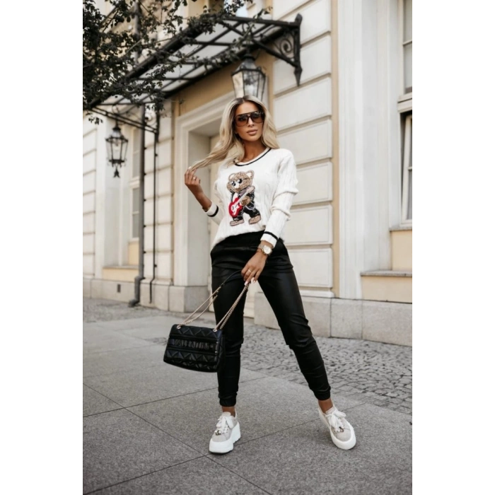 MARSiLYAN- Kadın Yüksek Bel Lastikli Cepli Deri Pantolon