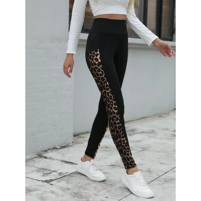 MARSiLYAN- Kadın Yüksek Bel Leopar Desen Ve Cep Detaylı Dalgıç Tayt