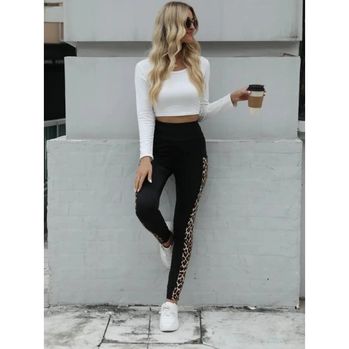 MARSiLYAN- Kadın Yüksek Bel Leopar Desen Ve Cep Detaylı Dalgıç Tayt